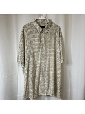 Via Europa Mens Casual Green Geometric Button Up Short Sleeve Sz 2XL